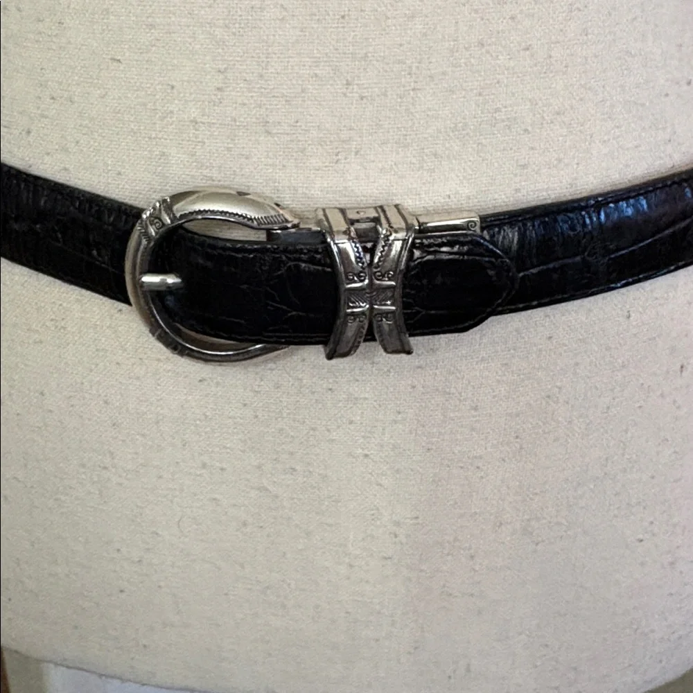 EUC Vintage Brighton black brown croc leather reversible twist belt Size M